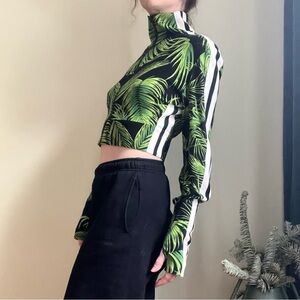 Norma Kamali Green and Black Leaf Print Crop Top
